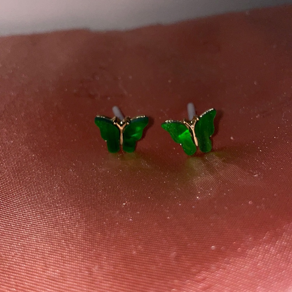 Green butterfly earrings